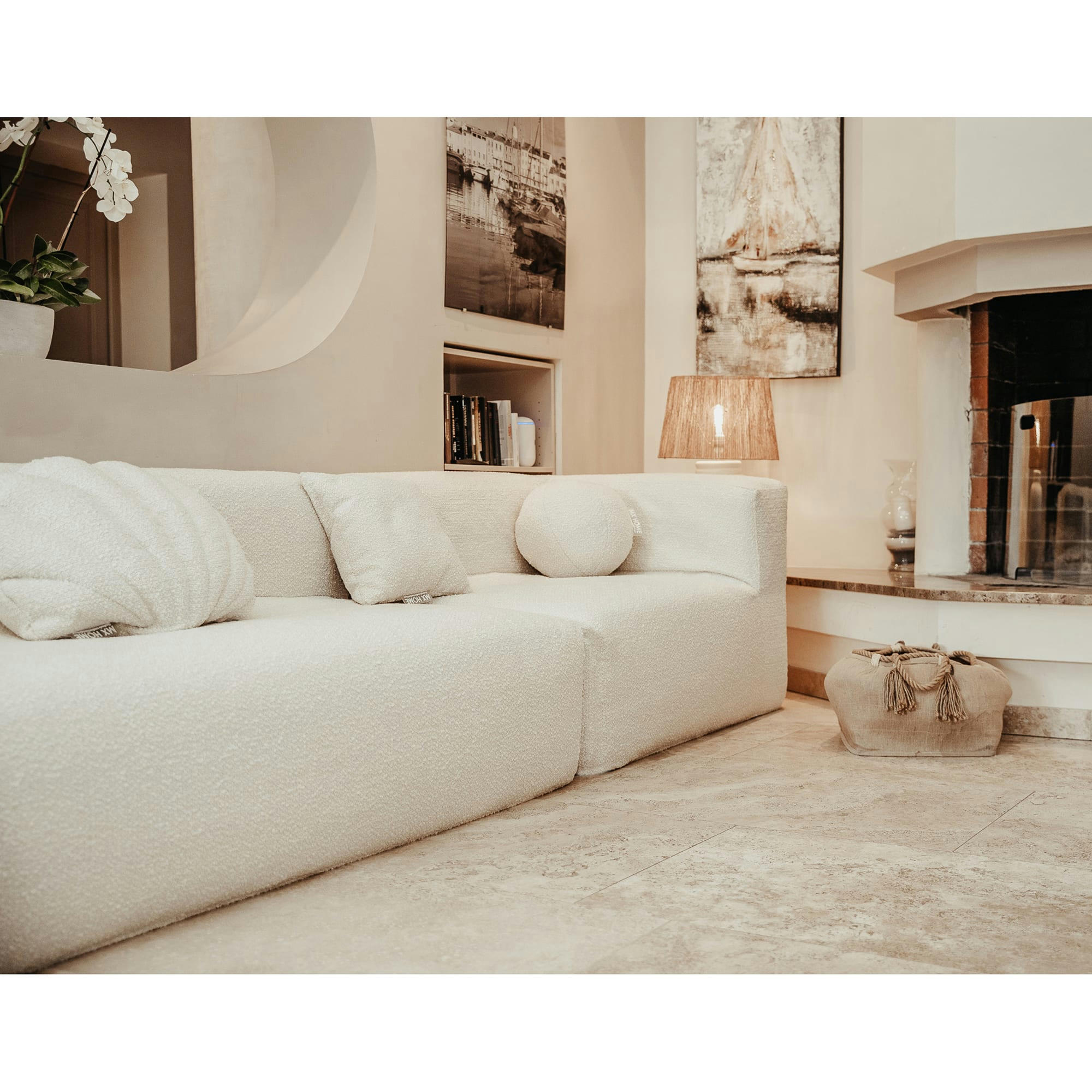 - Housse Coton franges jutes pour canapé-Taill 4/5 places