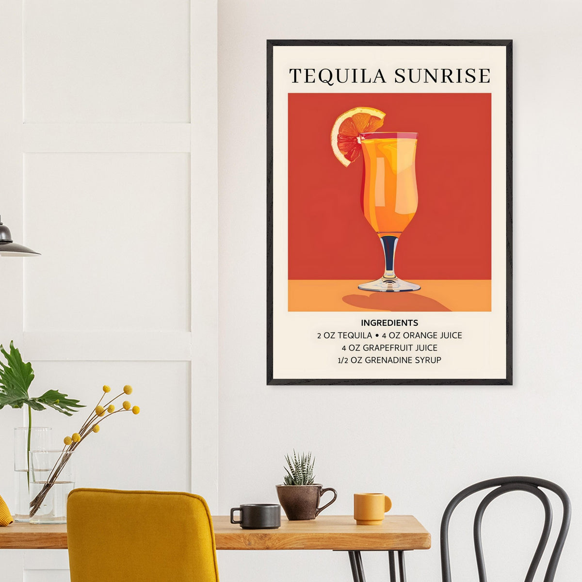 Artfulprints Poster Tequila Sunrise cocktail - Ingrediënten  - 70x100 cm - Oranje