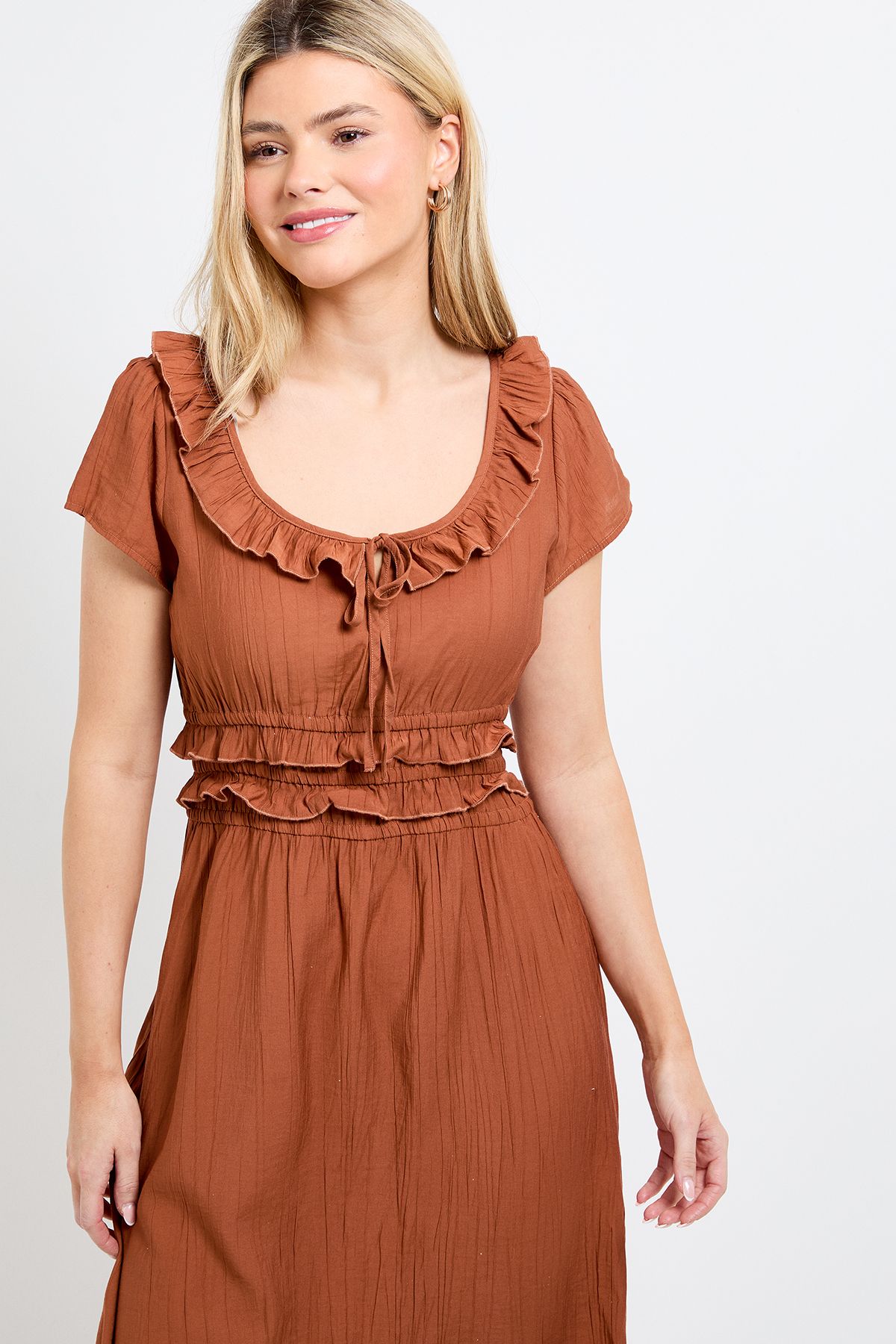 Dorothy Perkins Frill Scoop Neck Shirred Waist Midi Dress
