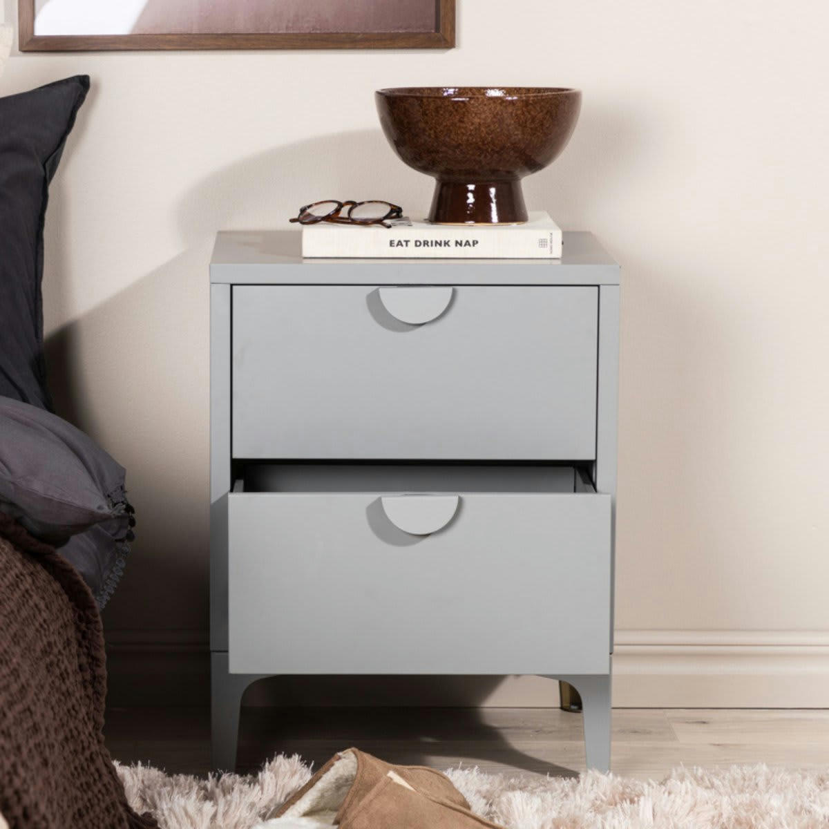 PIA - Table de chevet industrielle 2 tiroirs en métal gris