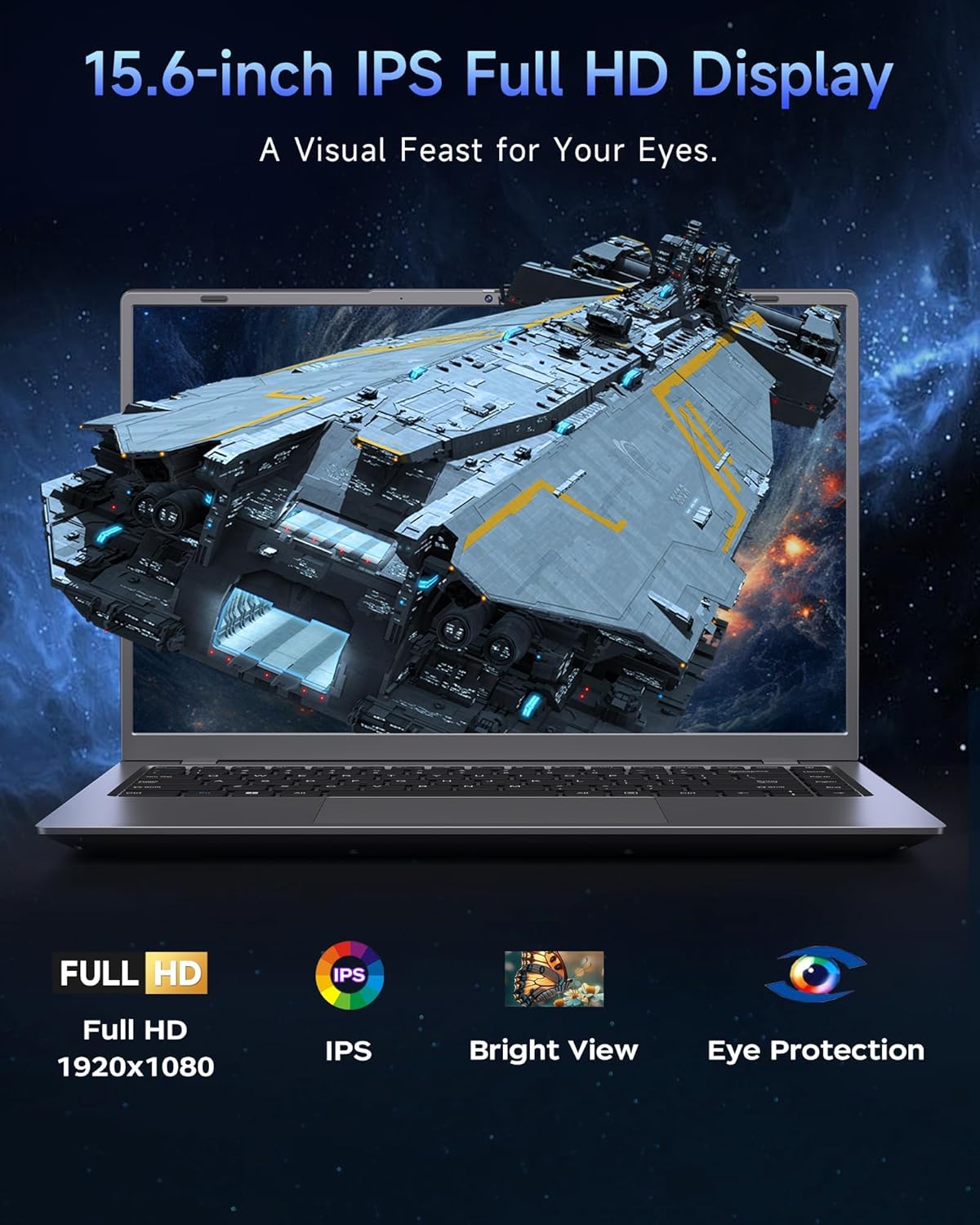 15.6 inch Laptop with Pentium Gold 6500Y(Up to 3.4GHz)  16GB RAM 256GB SSD 1080P Full HD  USB-C WiFi 5 BT5.0 Gray Computer Laptops for School  Business