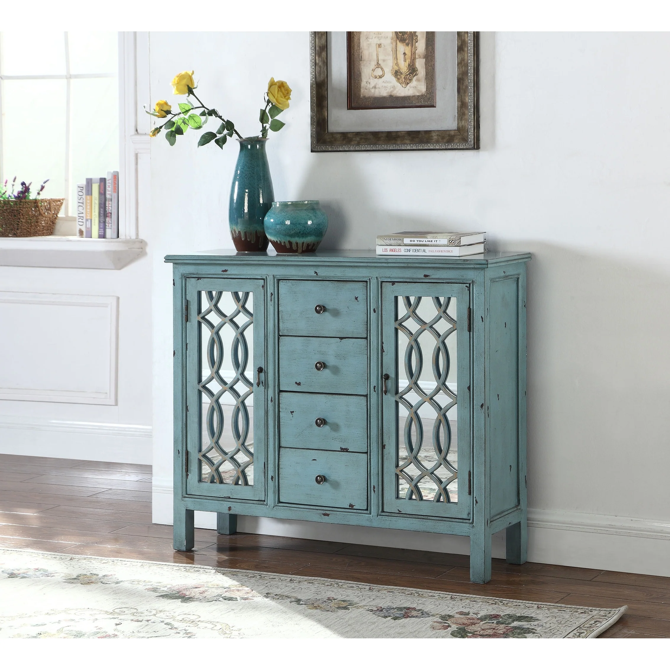 Rue 4-drawer Accent Cabinet Antique Blue