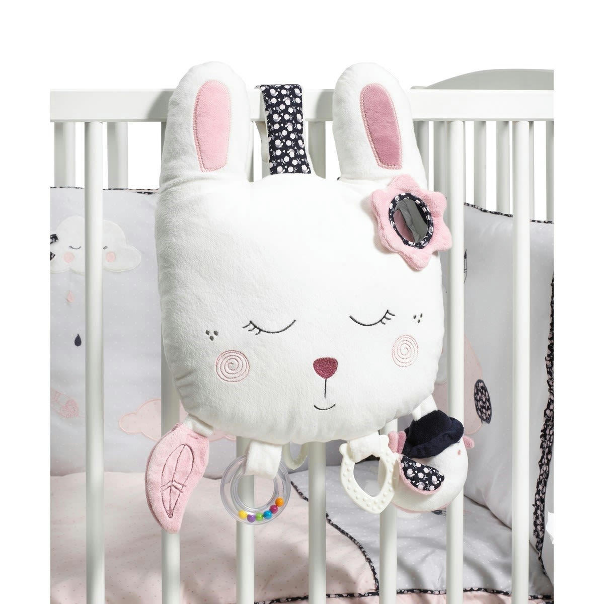 MISS FLEUR DE LUNE - Jouet d'activités Musical lapin à LED en velours blanc