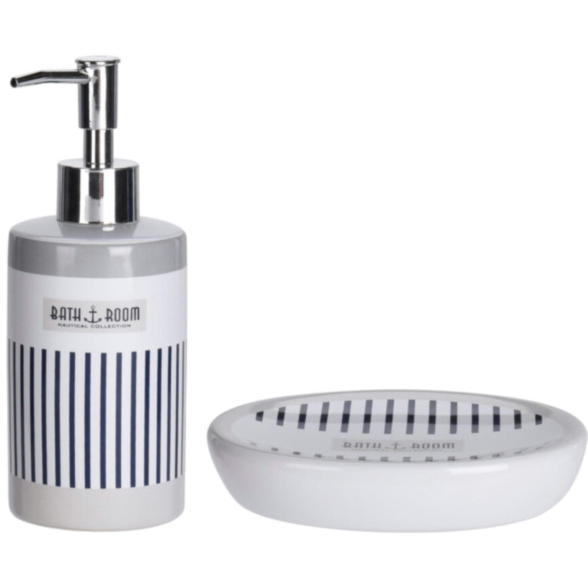 - Set salle de bain bleu et blanc - 4 Pièces