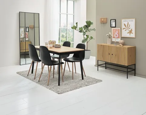 JEGIND L130 bord natur eg/sort + 4 JONSTRUP stole sort