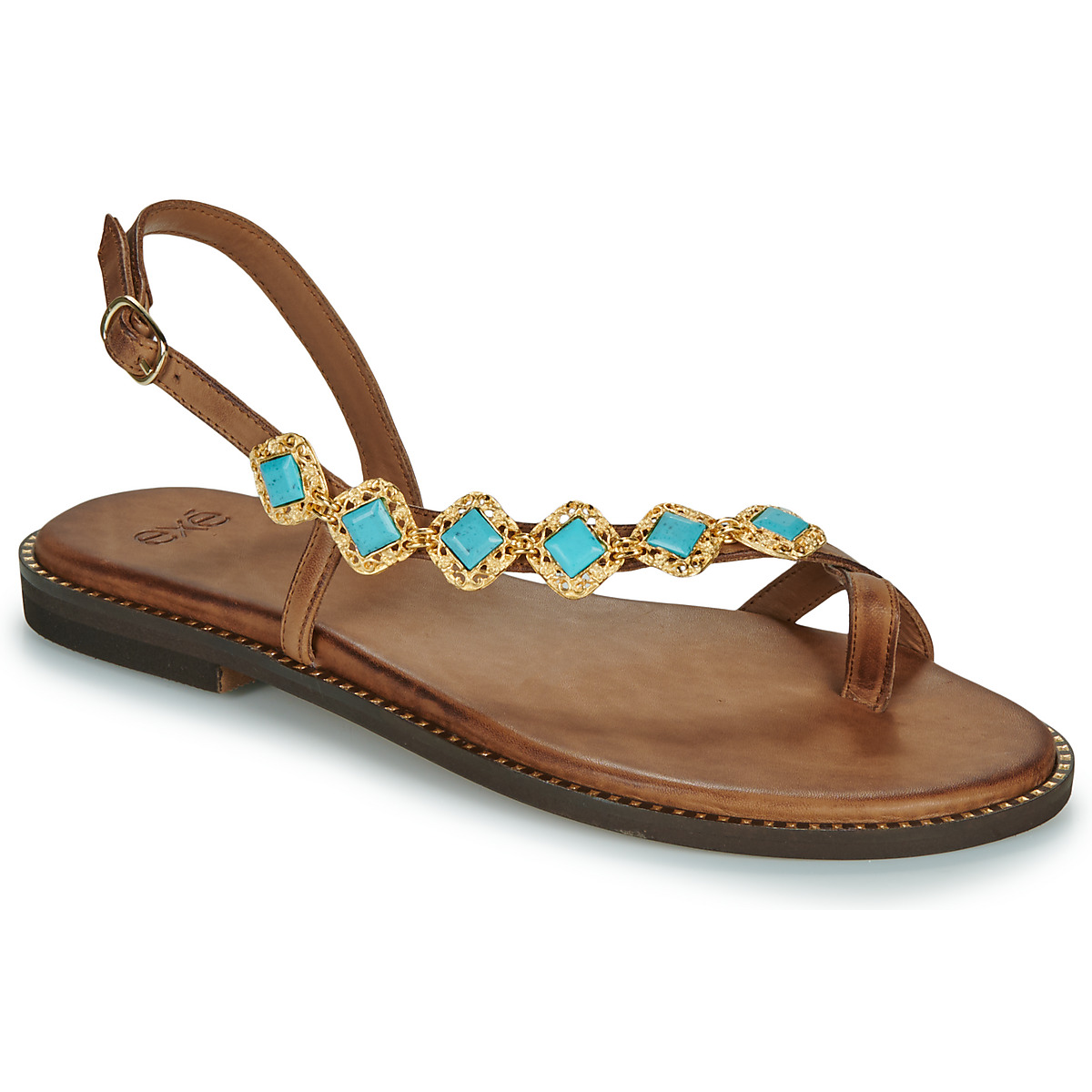 Exé Shoes - 530-MILOS-LEATHER-BROWN-TURQUOISE - Brown / Turquoise