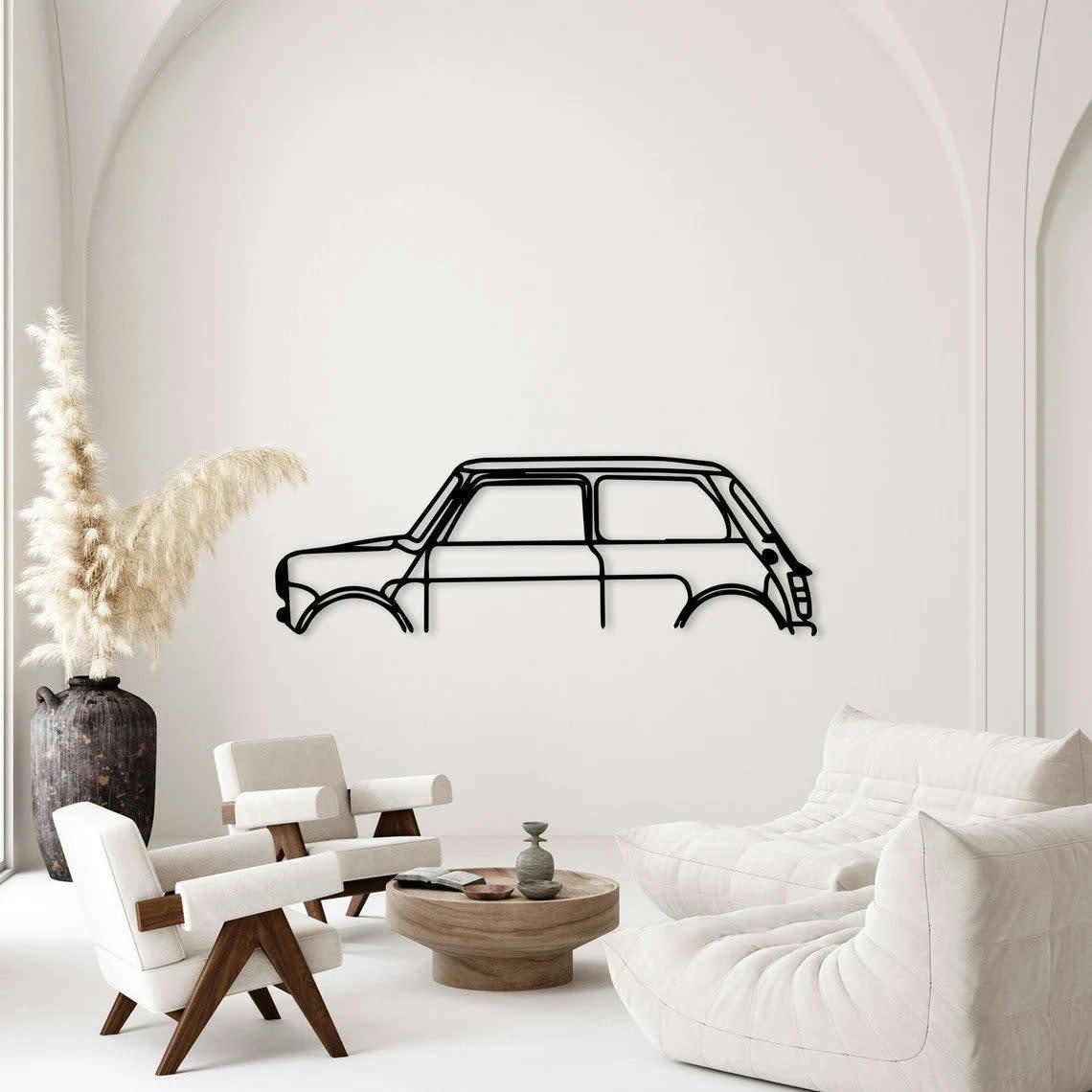 VOITURE - Décoration murale voiture mini cooper en métal noir 100x33 cm