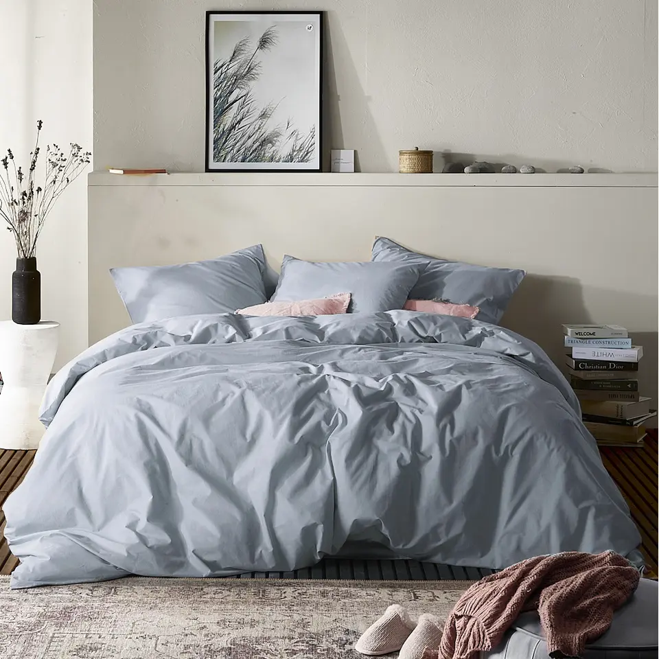 Moodit Dekbedovertrek Basil Stone Blue - Hotelmaat - 260 x 240 cm - Katoen