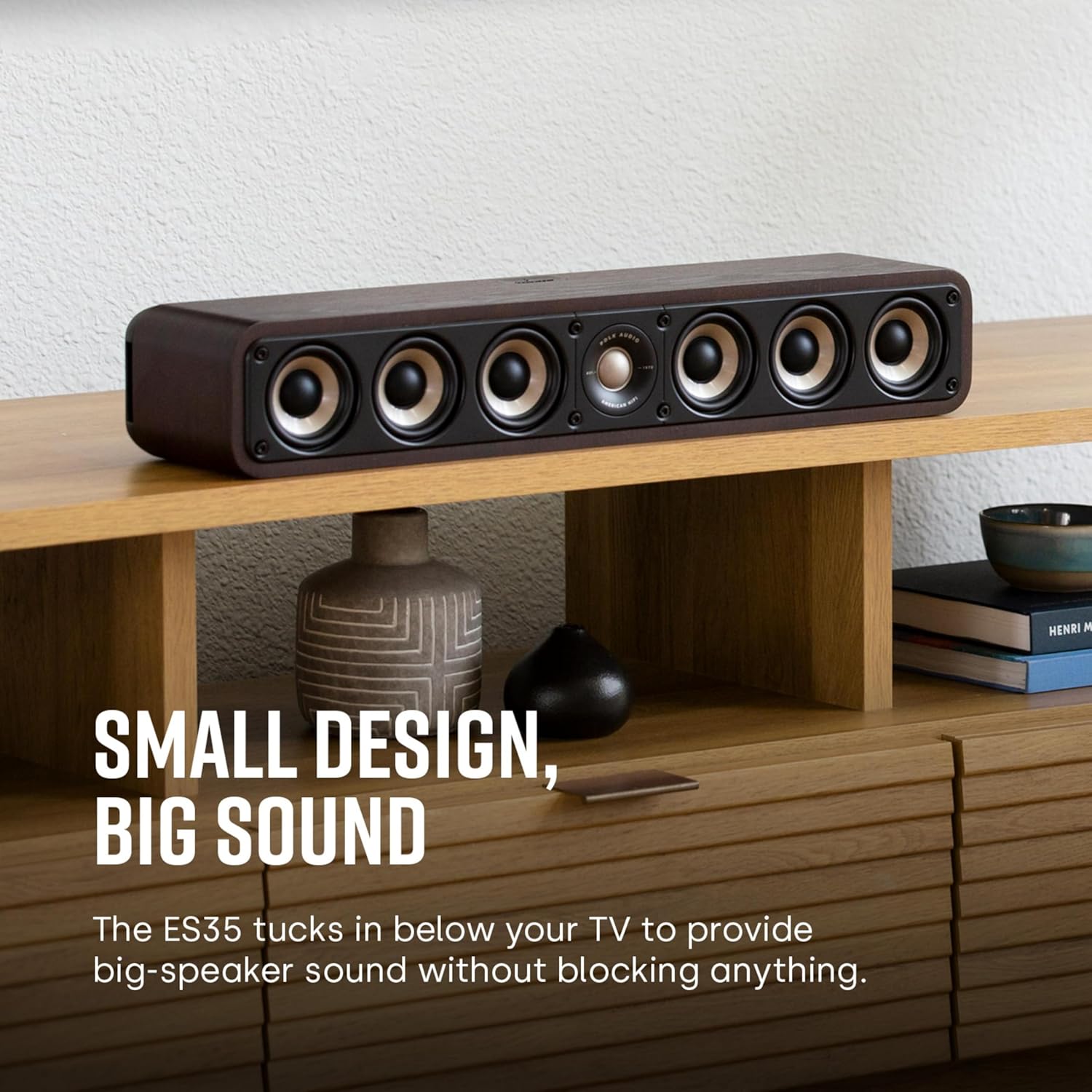 Polk Signature Elite ES35 Slim Center Channel Speaker - Hi-Res Audio Certified  Dolby Atmos & DTS:X Compatible  1 Tweeter & (6) 3 Woofers  Dual Power Port for Effortless Bass  Stunning Black
