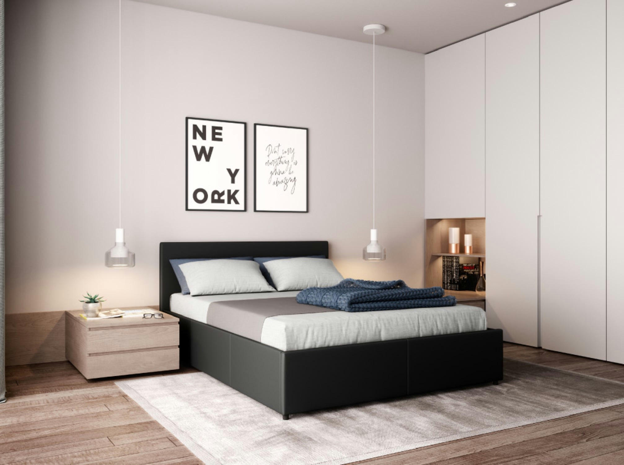 EDGAR - Cadre de lit avec sommier relevable à lattes - Noir - 140 cm