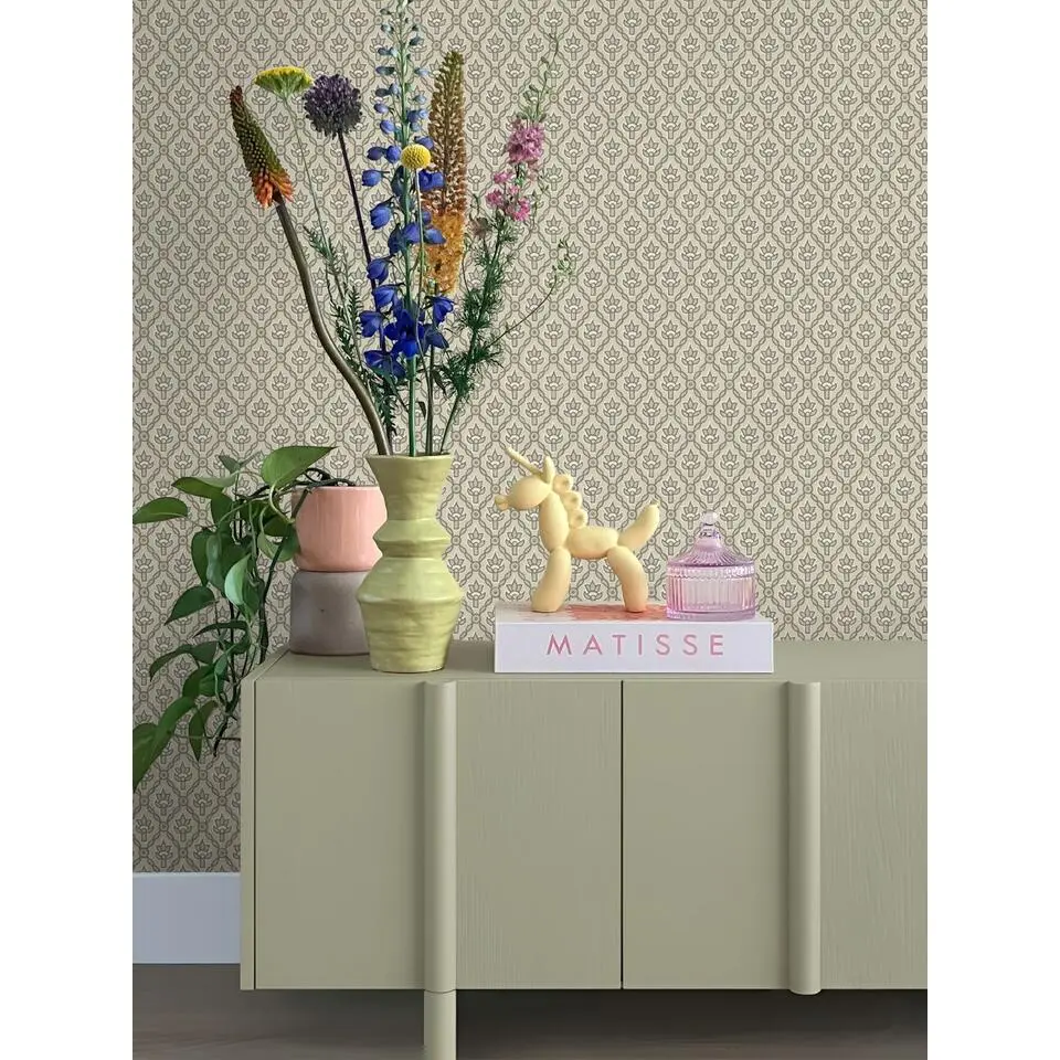 ESTAhome behang vintage bloemen grijs - 50 x 900 cm