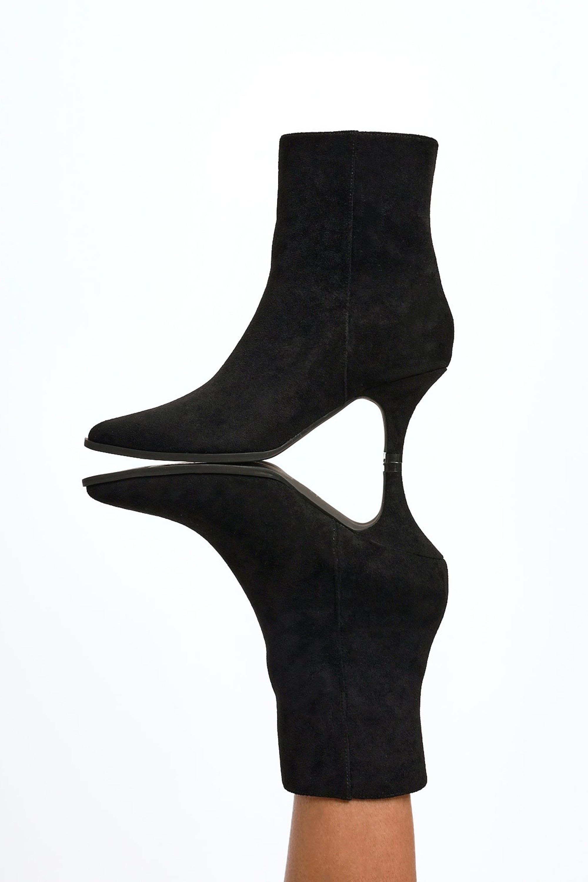 Linzi Pursuit Black Faux Suede Heeled Pointed Ankle Boot
