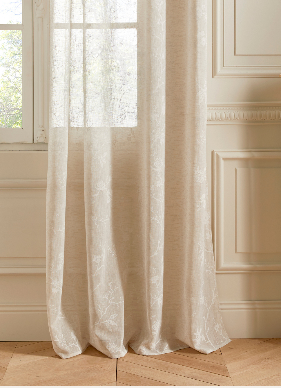 VOILAGE IMPRIMÉ FLORAL BEIGE