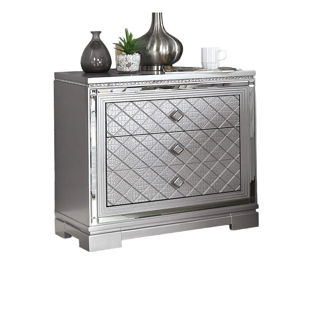 1pc Nightstand Bedside Table Hidden Jewelry Drawer Chrome Square Knob USB Charger Bedroom Furniture