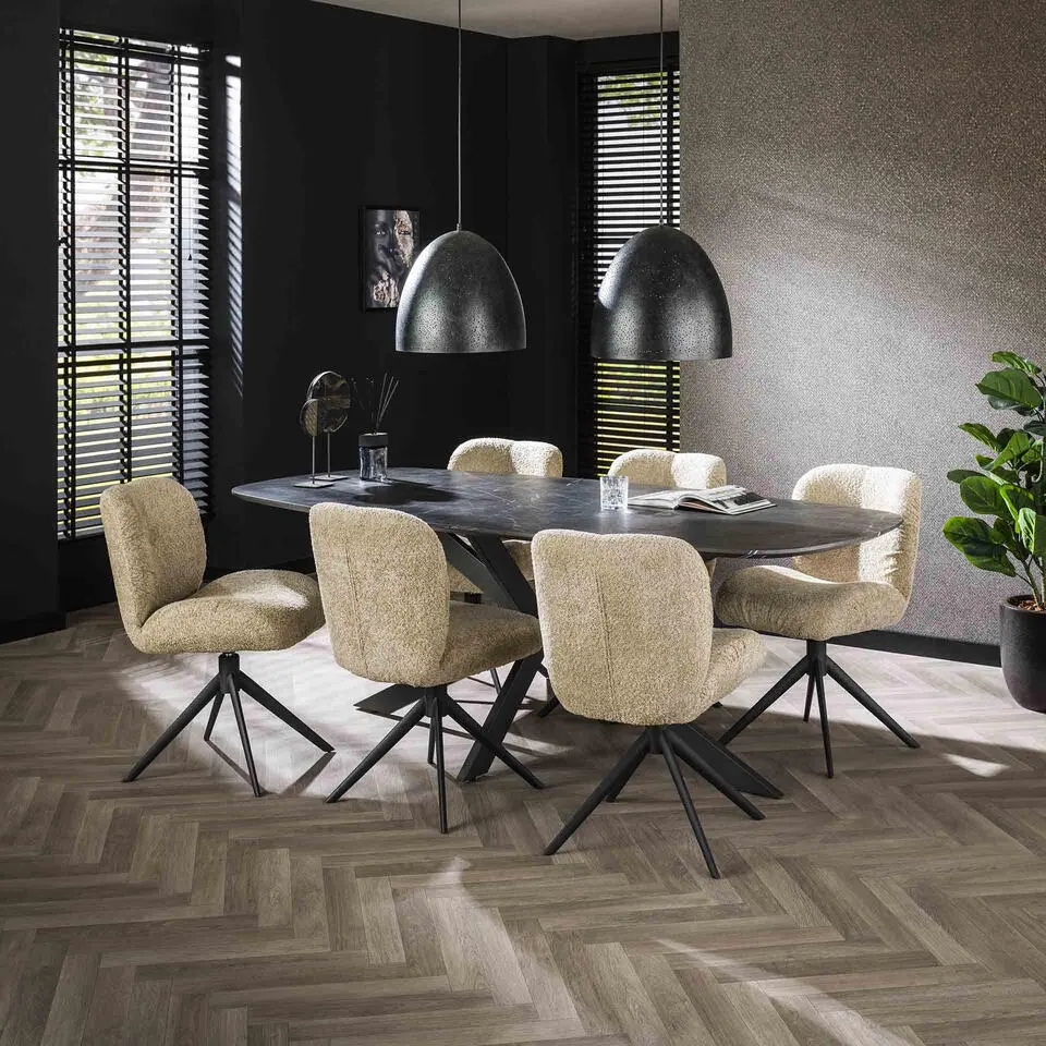 Eettafel Deens Ovaal 215cm - Zwart Marmerlook - 6-8 Personen