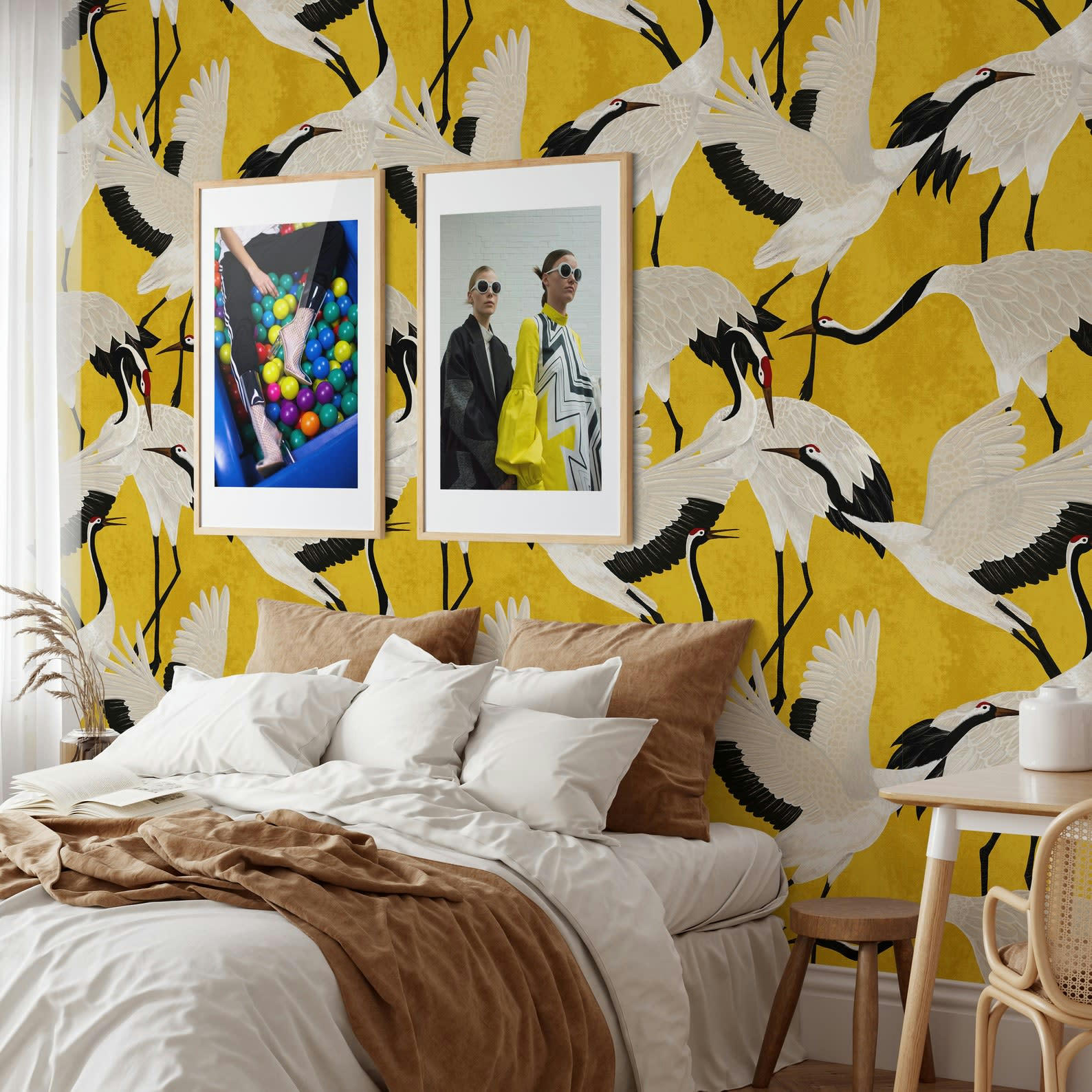 ASIATICHE - Papier Peint Or Hérons 250x200 cm