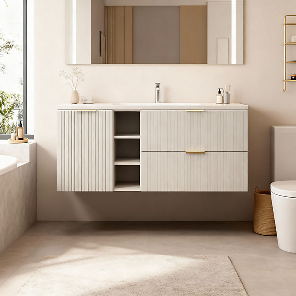 Ensemble de salle de bains NOXERA 140 cmMarron congoplan pour vasque et 4 tiroirs et 2 niches