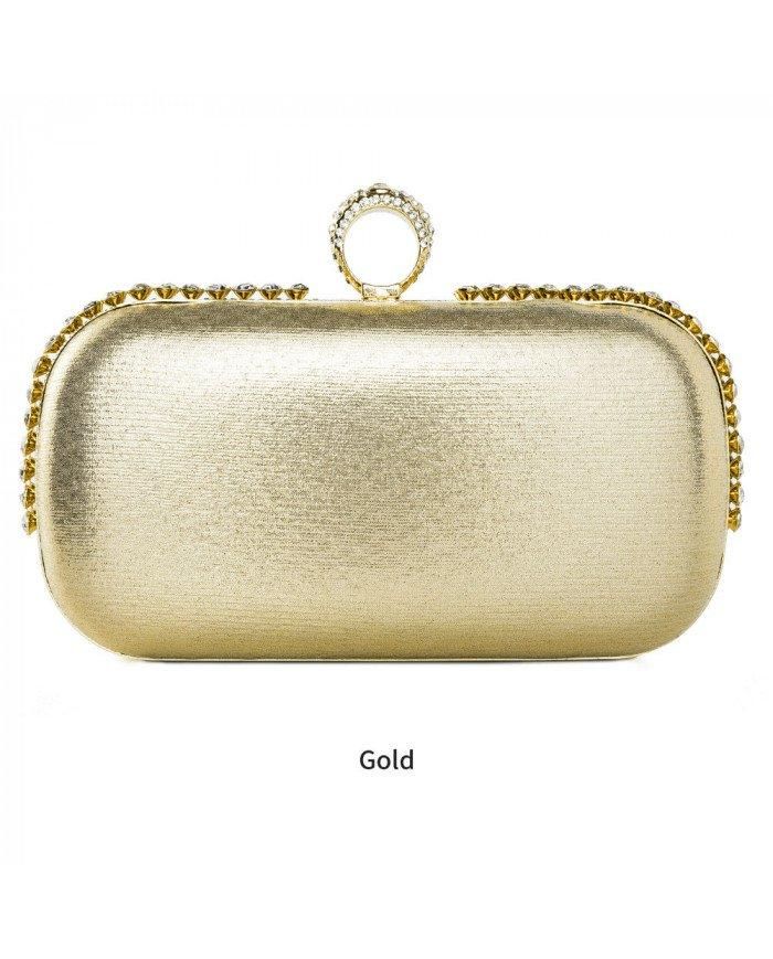 JFY Ring Clasp Single Side Diamante Clutch Bag