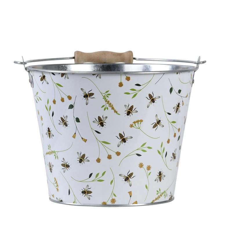 - Cache pot seau en zinc 27 cm imprimés abeilles
