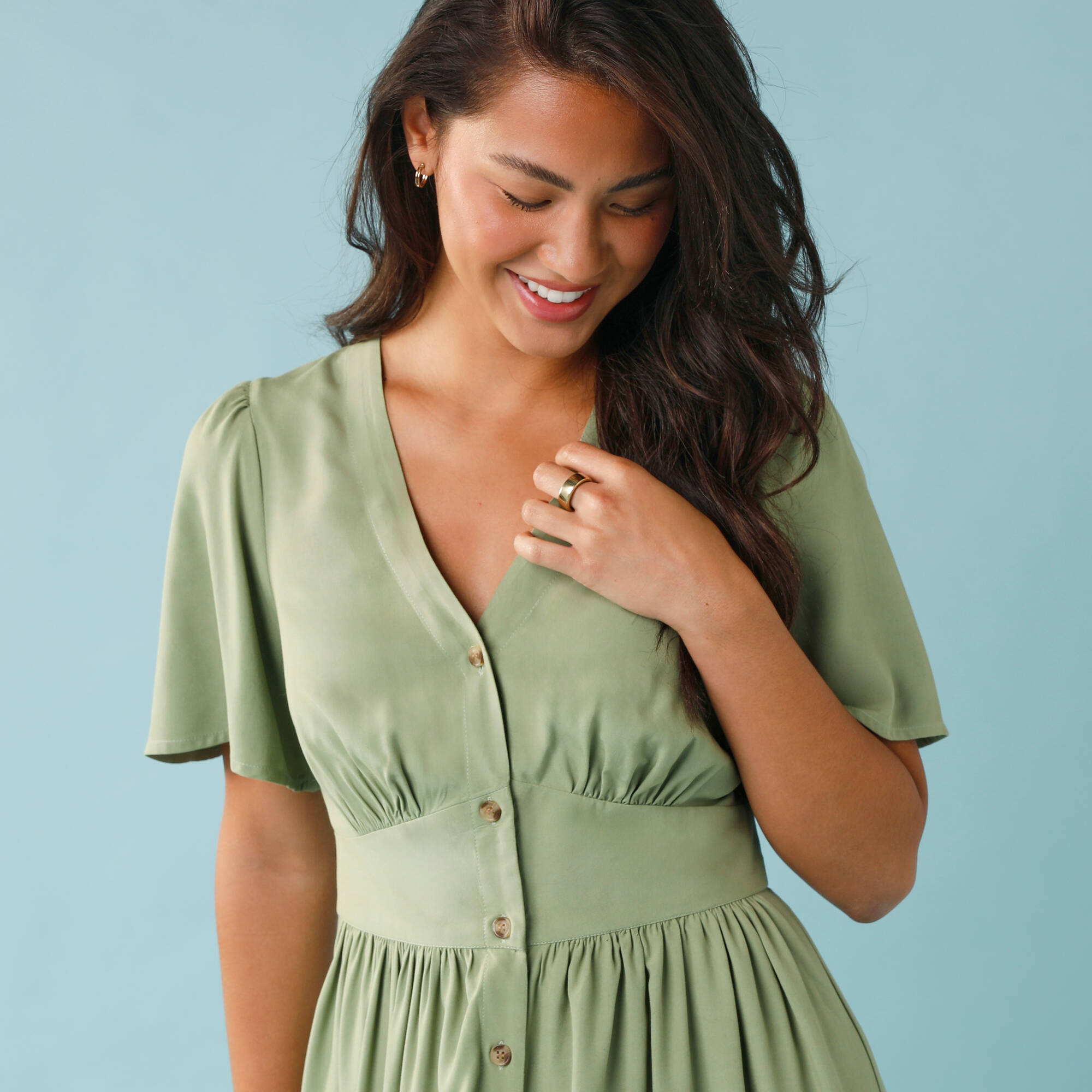 Robe courte boutonnée unie, Spécial Petites
