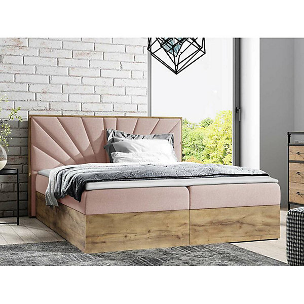 Lit continental Baltimore 191, Unique, Rose, Tissu, Disponible