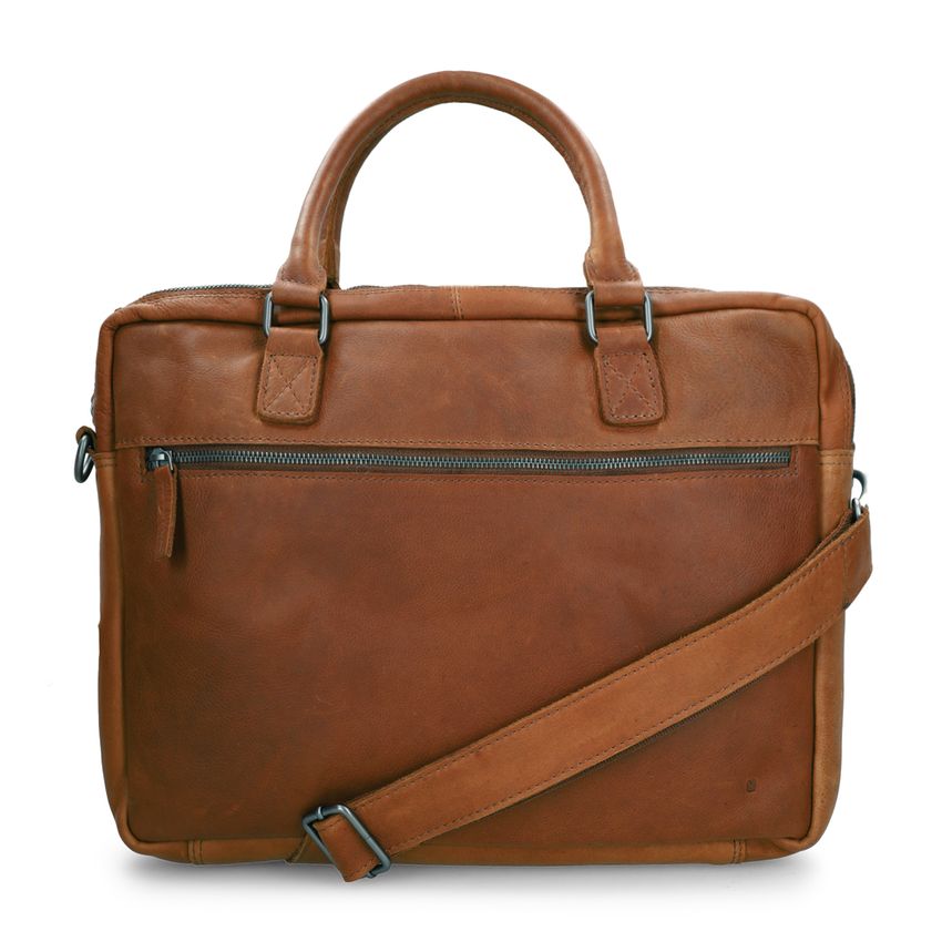 Manfield 18 inch cognac leren laptoptas
