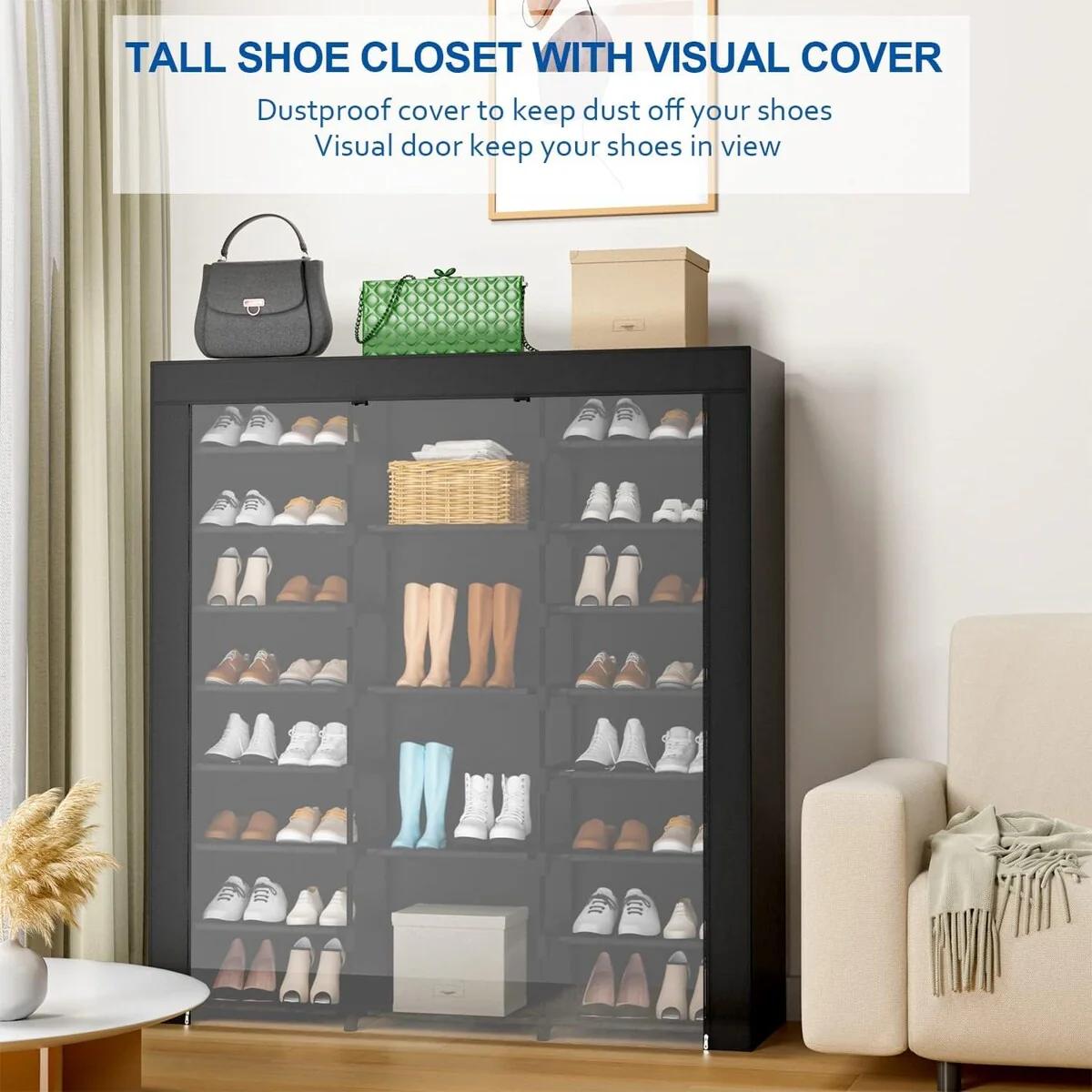 8-Tier Large Tall Shoe Rack with Covers 40-46 Pairs, Shoes Cabinet