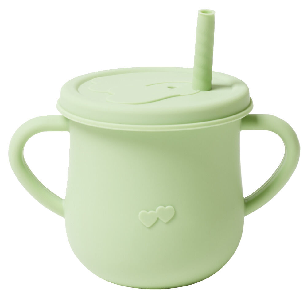 Gobelet bébé d'apprentissage à anses avec couvercle et paille silicone H11cm