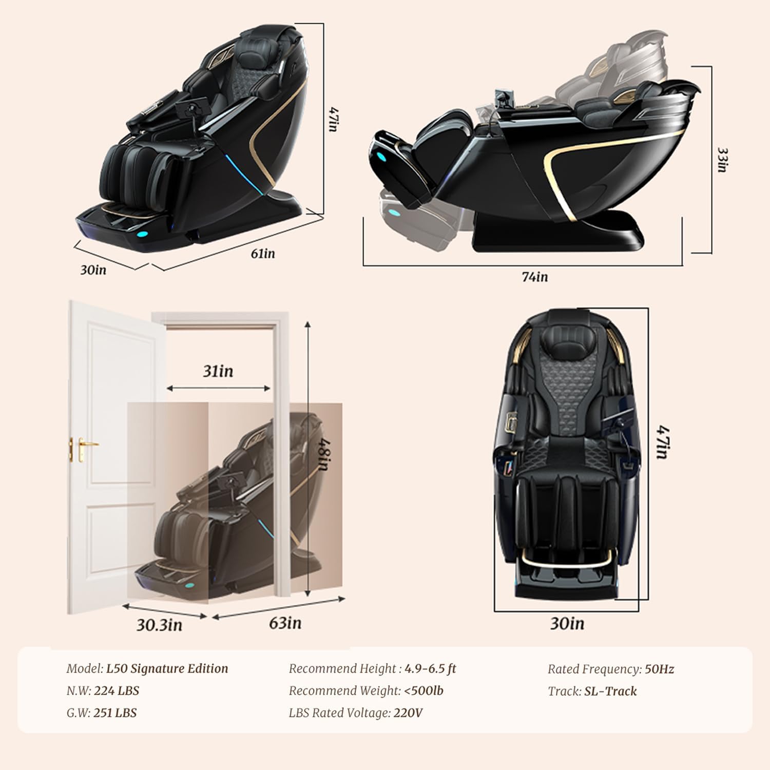 4D Zero Gravity Massage Chair,52 SL-Track Sliding Massages,AI Voice Control System,LCD Touch Screen,52 Airbags Soft Massage,Body Scan and Calfrest Extension Massage Chairs Full Body, Wireless Charger
