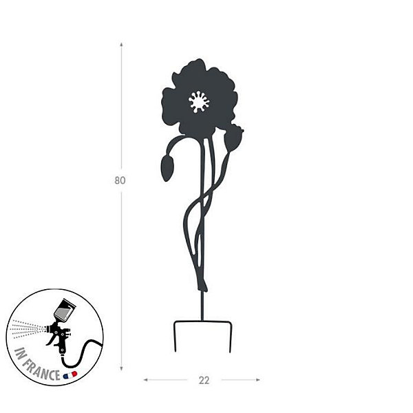 Déco en métal à planter - Coquelicot - 22x70 cm - Anthracite - Acier époxy - Résistant UV