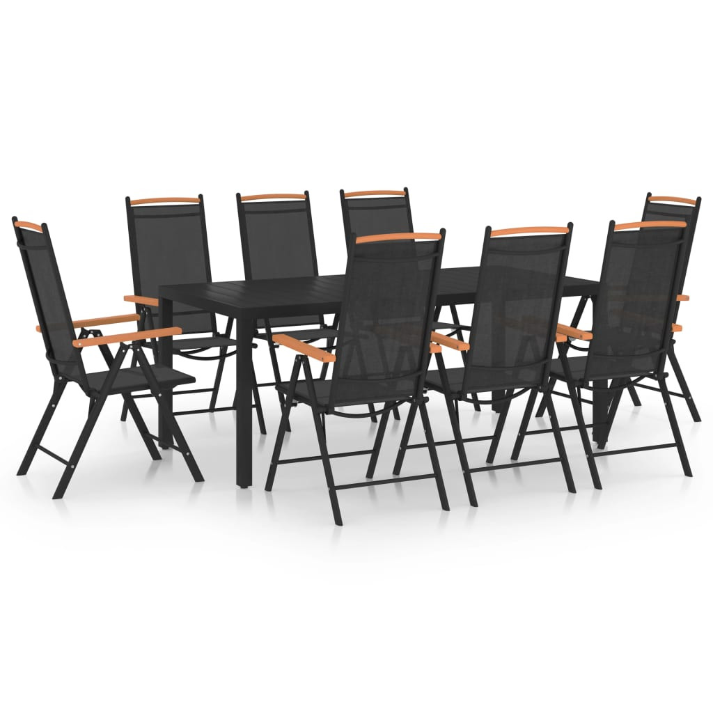 Zestaw mebli jadalnianych Czarny 185 cm table length Aluminium vidaXL