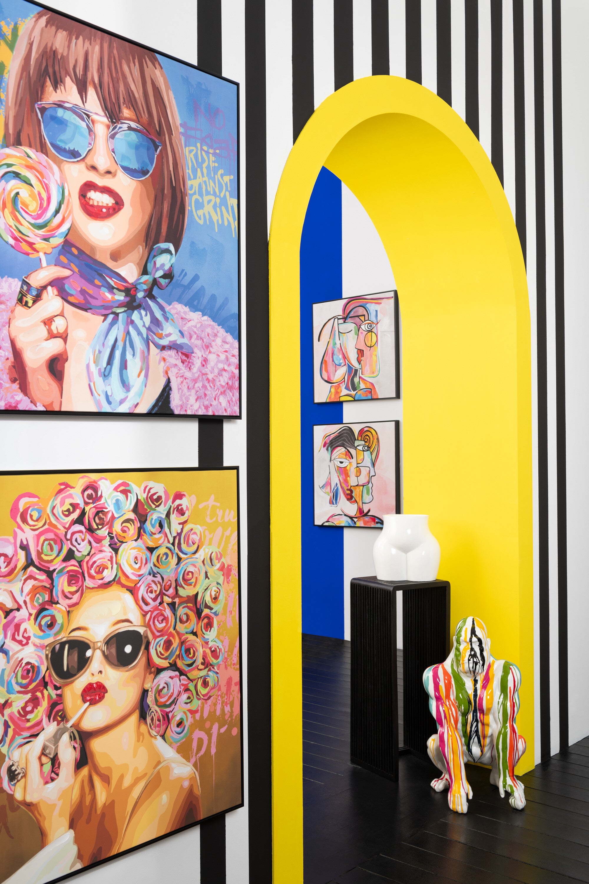 J-Line wanddecoratie Graffiti Vrouw Lolly - canvas/verf - mix