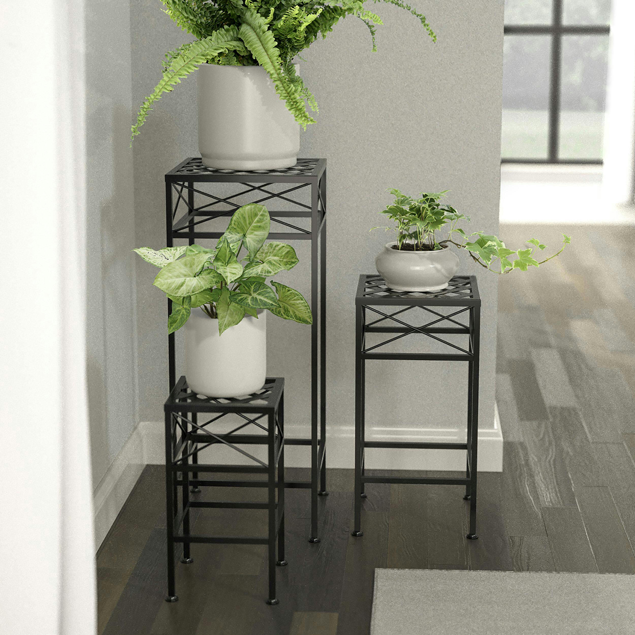 Panacea Square Tall Metal Nesting Plant Stand, 3-pk, Black