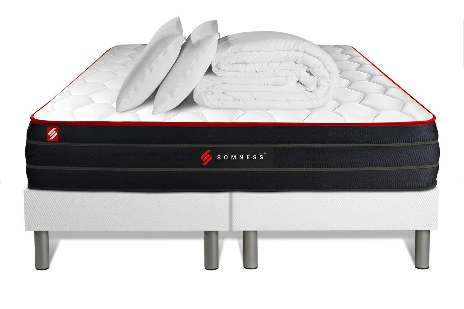 BOOST - Pack matelas sommier 200x200 oreiller couette