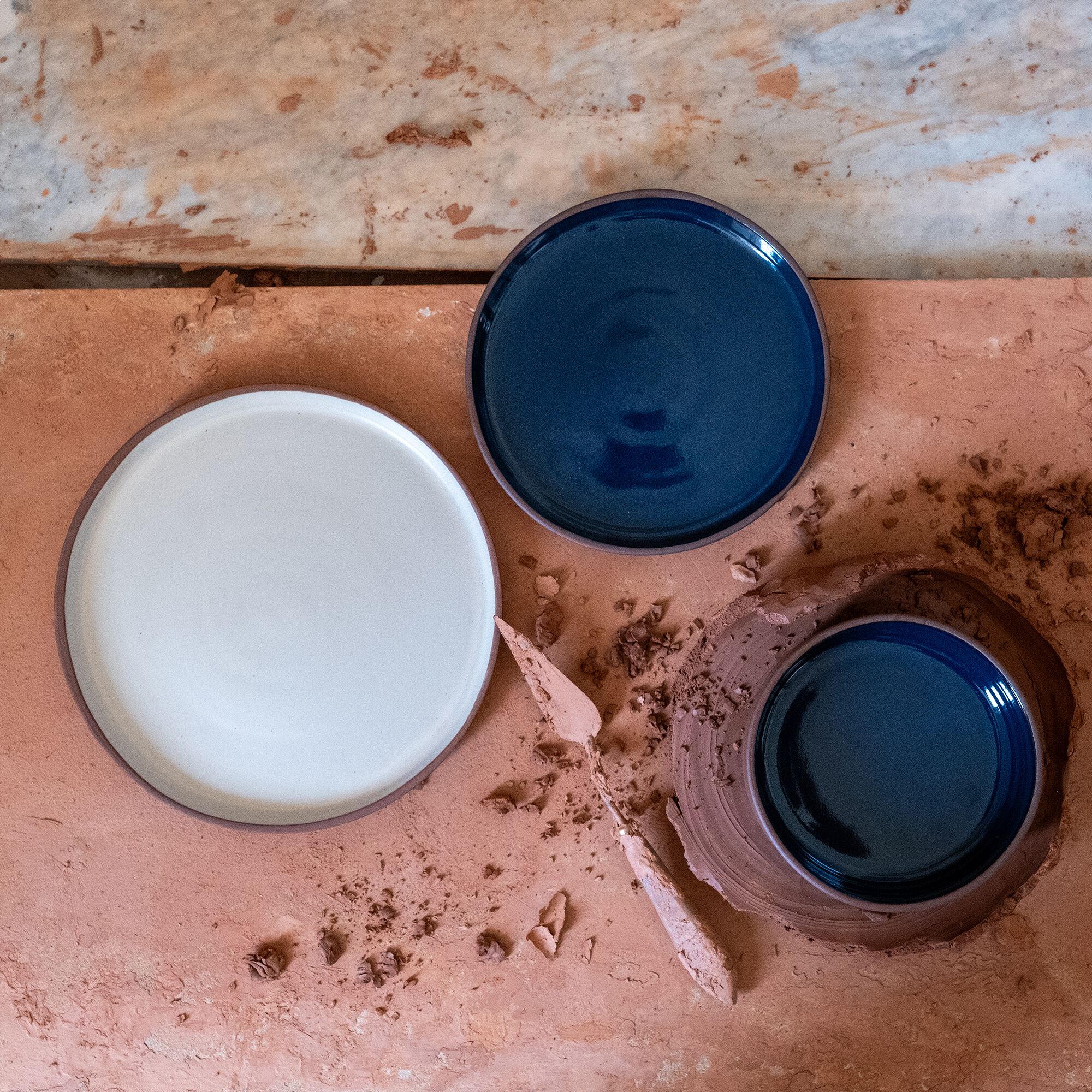 MARIA - Assiette à dessert en terre cuite et grès D19cm - bleu