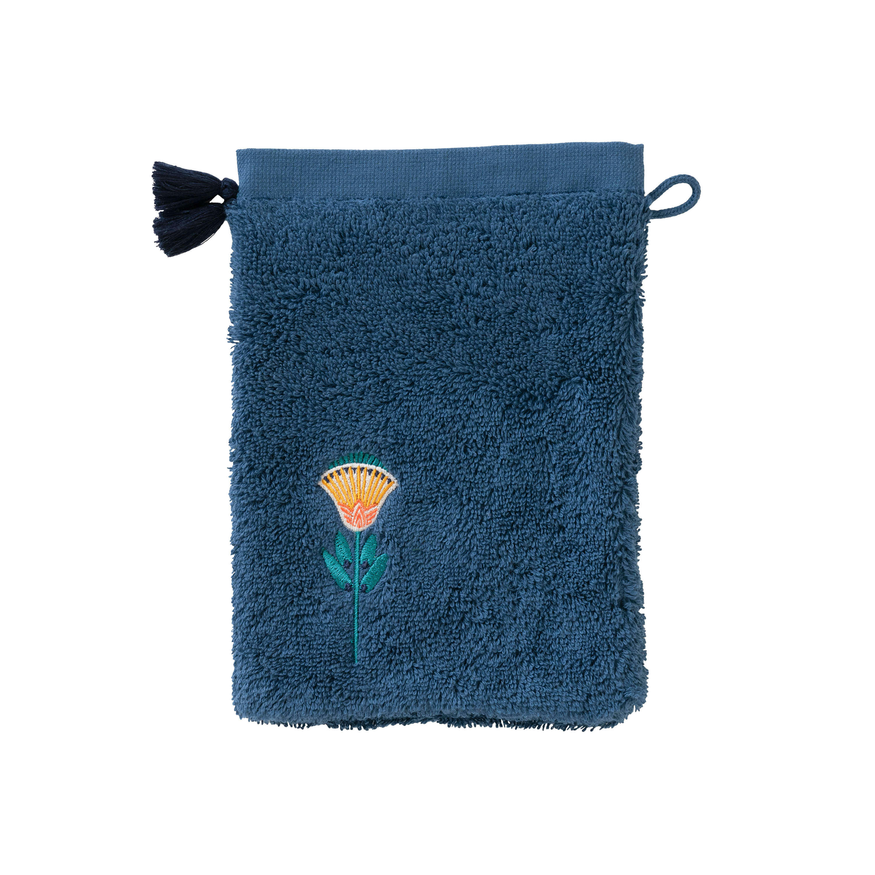 PAPYRUS - Gant de toilette coton bleu d'Egypte bouclette brodé bleu 15 x 21 cm