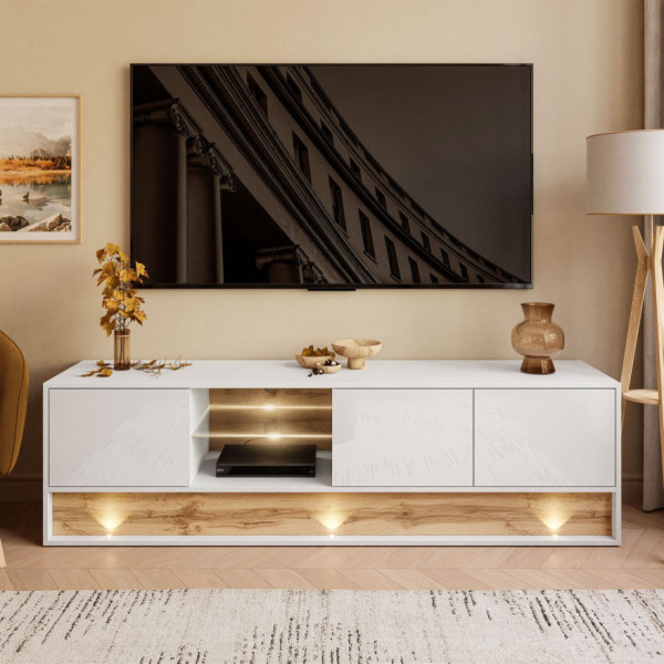 Szafka RTV VILLA II 140 cm biały połysk   wotan