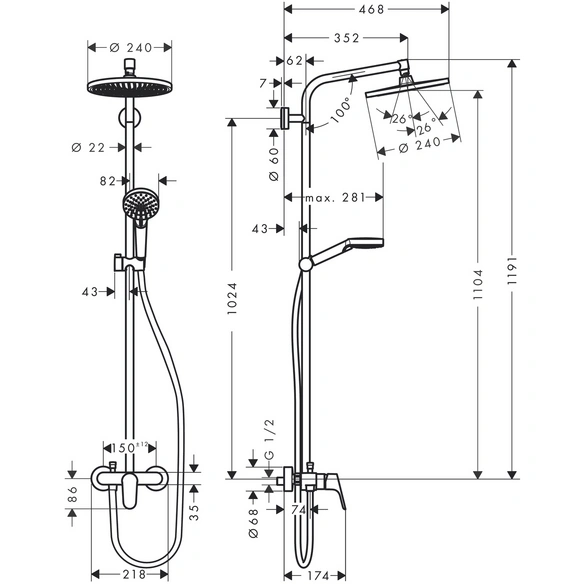 Duschsystem »Crometta«, chromfarben, Höhe: 1383 mm