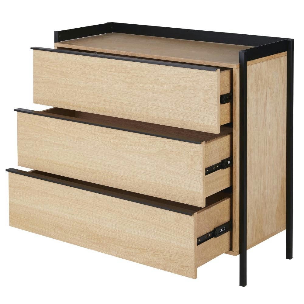 Mudo - Commode haute 3 tiroirs et métal noir