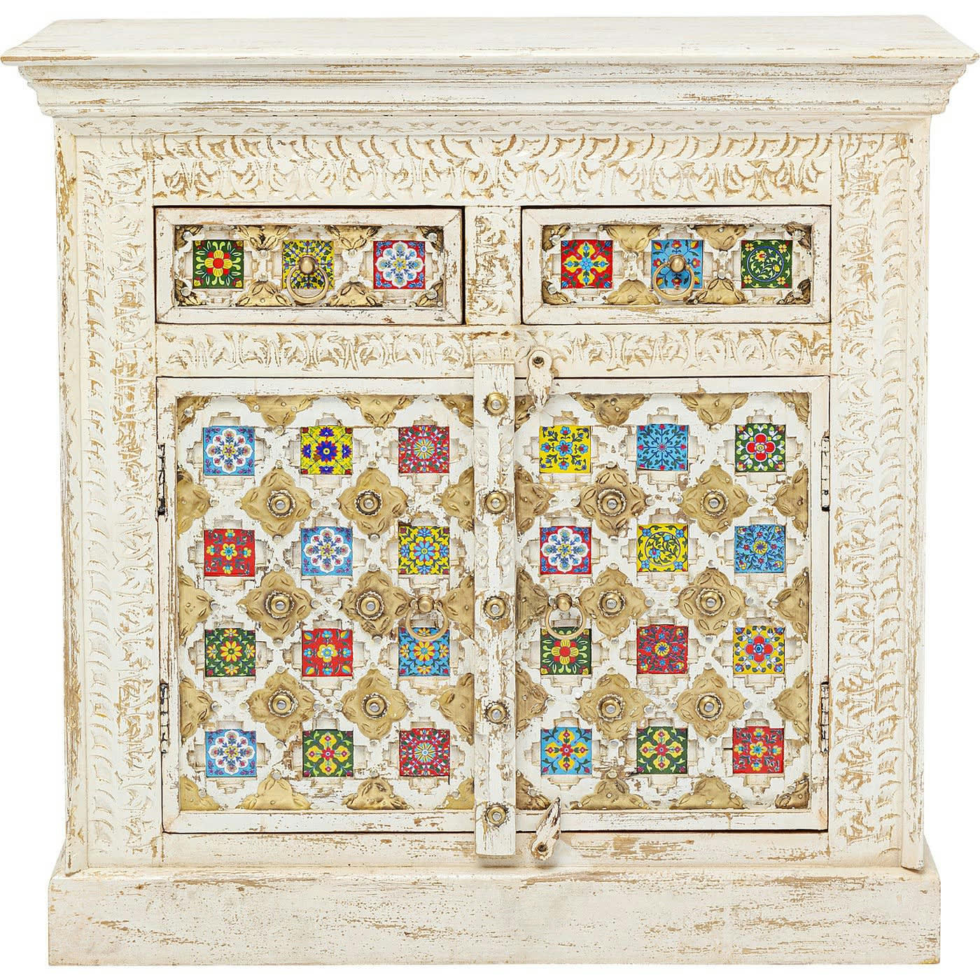 BAZAR - Buffet 2 portes 2 tiroirs en manguier massif mosaïques