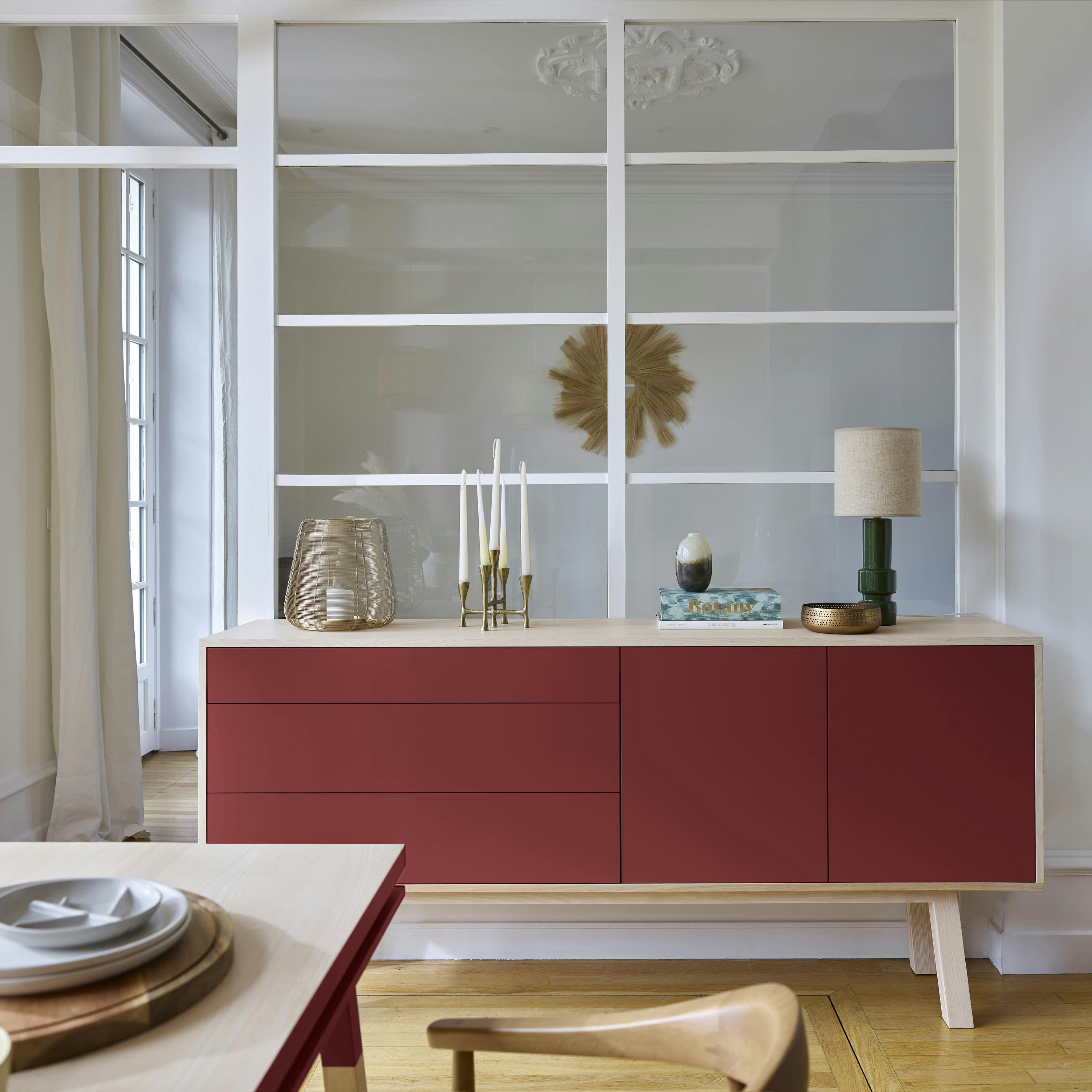 KUBE - Buffet en frêne 2 portes+3 tiroirs 180 cm, hauteur 94 cm