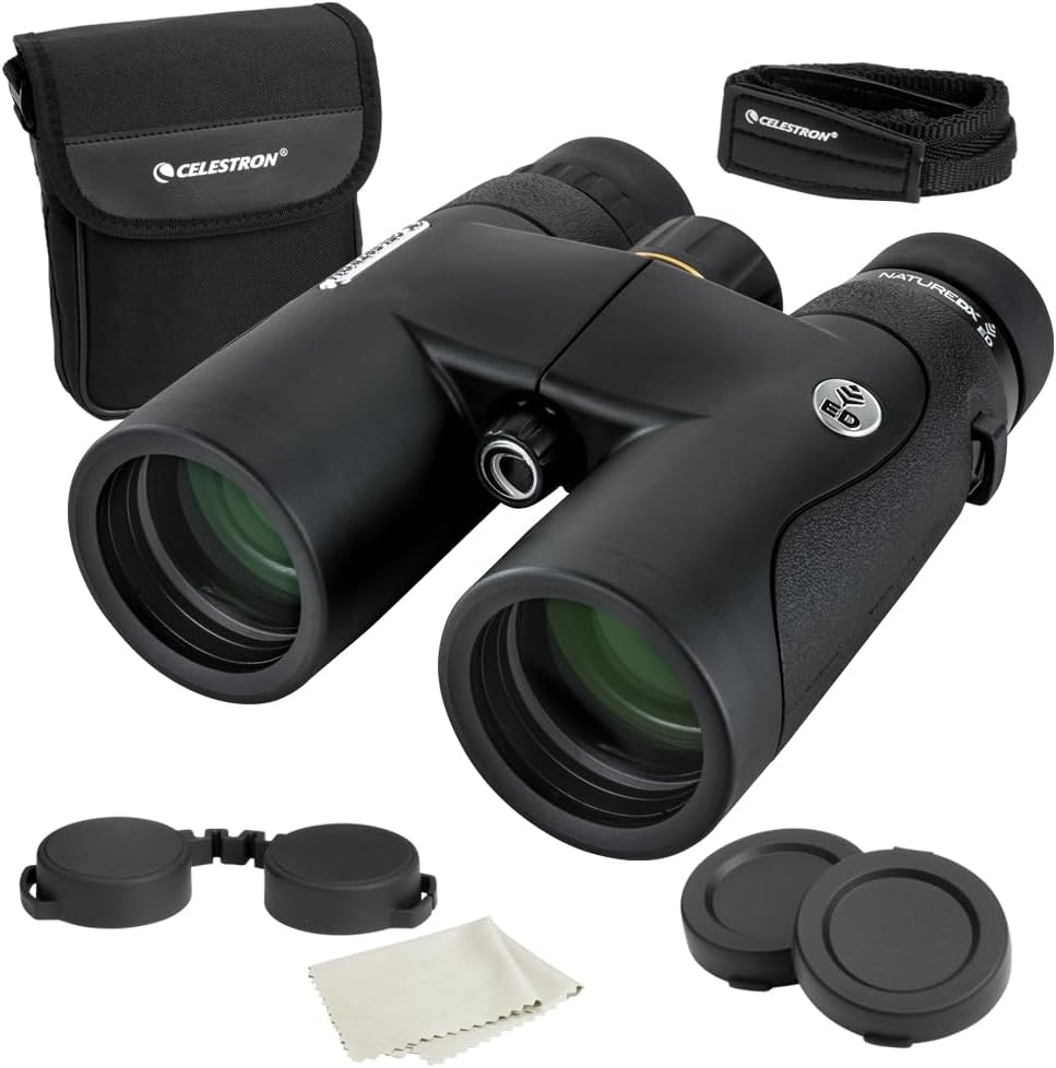 Celestron–Nature DX ED 10x42 Premium Binoculars –Extra-Low Dispersion Objective Lenses –Outdoor and Birding Binocular–Fully Multi-Coated with BaK-4 Prisms–Rubber Armored – Fog & Waterproof Binoculars