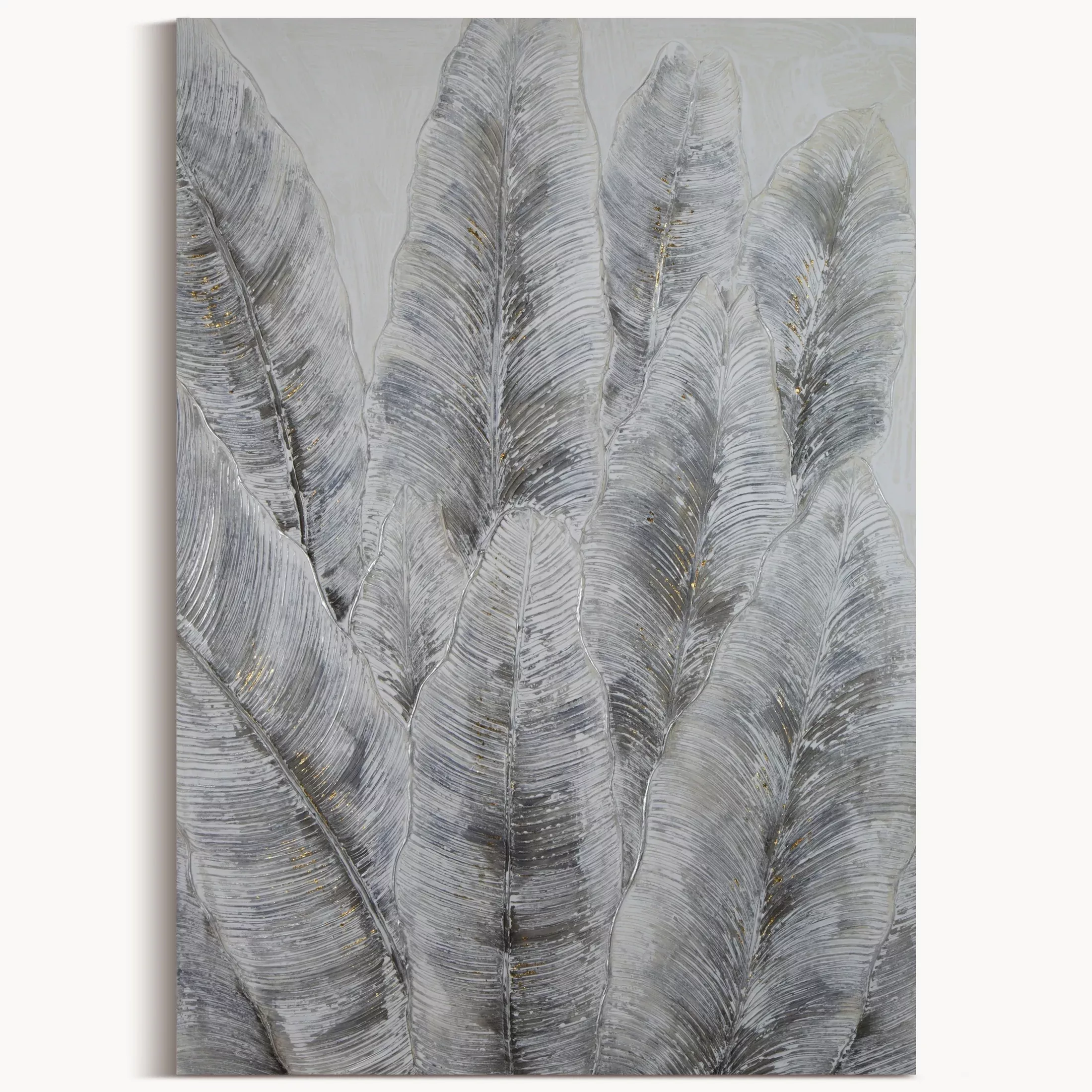 Obraz roślinny szary ręcznie malowany na płótnie 90x120 cm