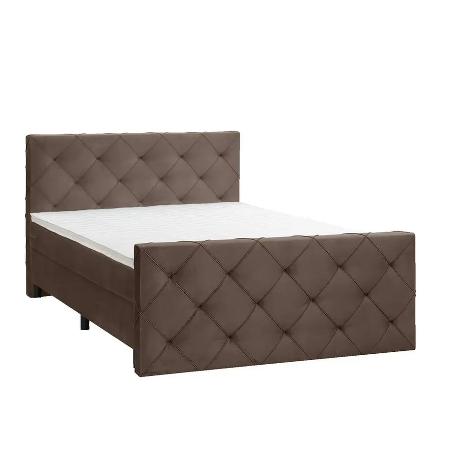 Boxspring met voetbord Liv geruit - bruin - 140x200 cm - ronde poot