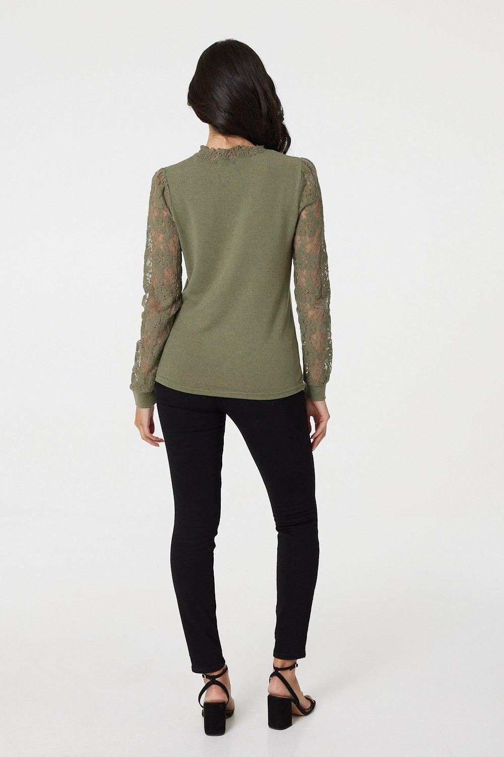 Izabel London Lace Panel High Neck Top