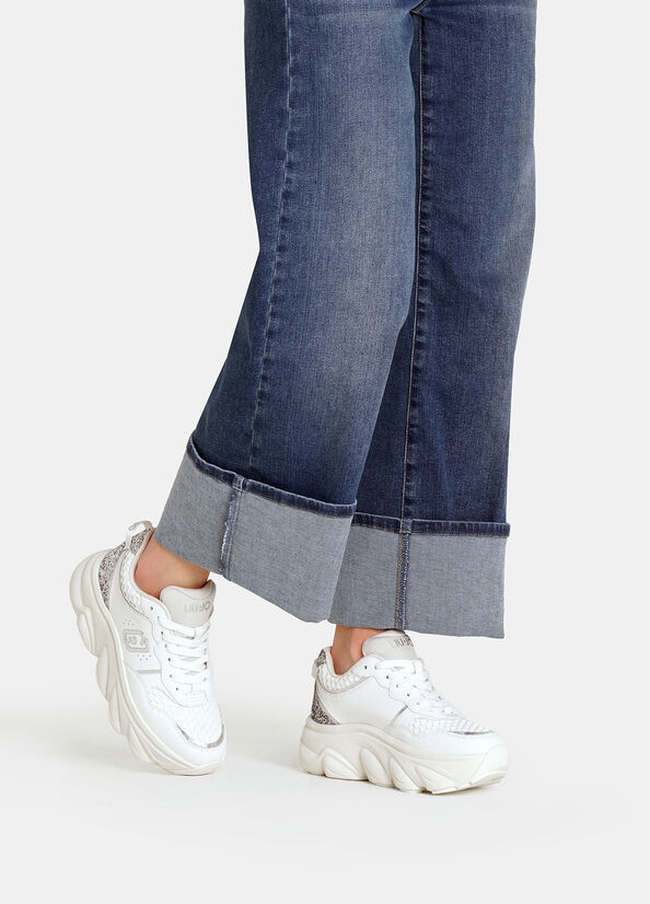 Chuncky sneakers in pelle e glitter