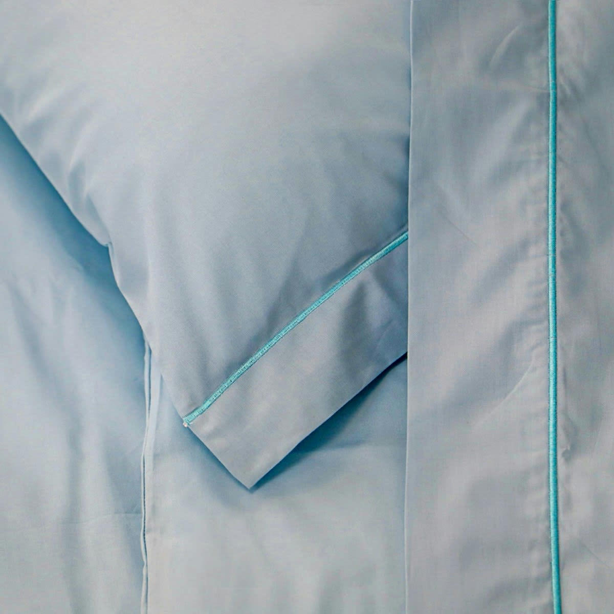 PARURE DRAP ET TAIE DESIREE - Parure drap plat et taies en percale de coton bleu 280x290 cm