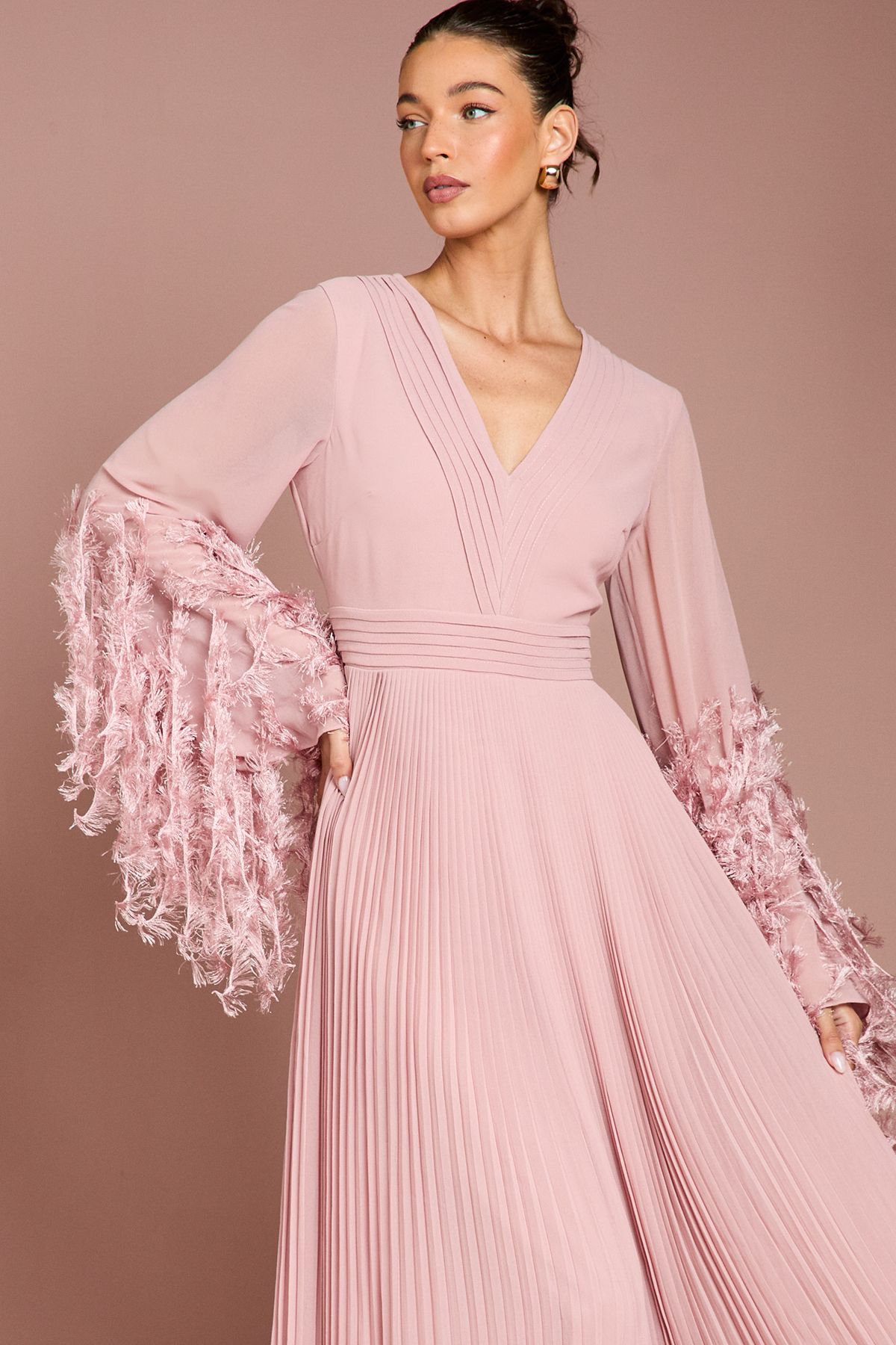 Coast Feather Cuff V Neck Georgette Maxi Dress