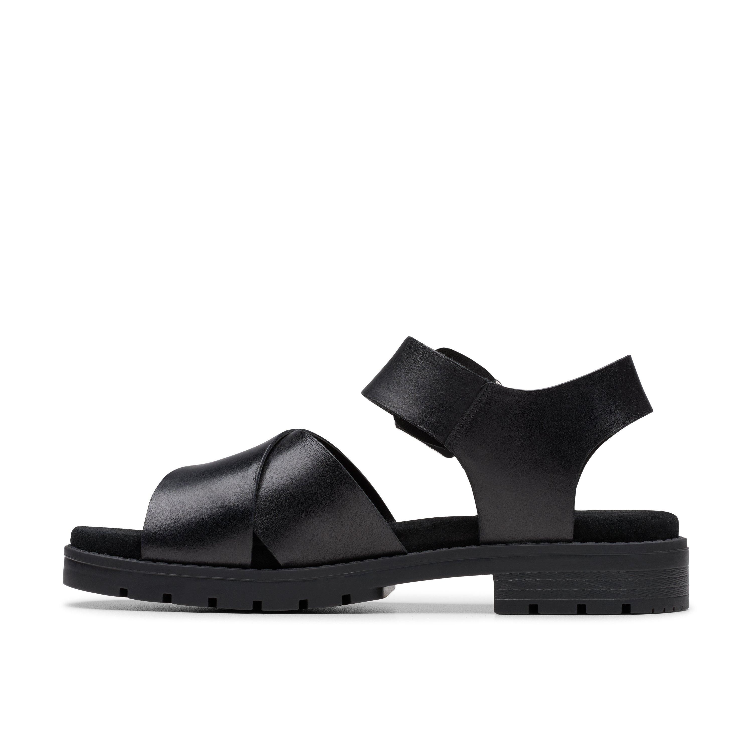 Clarks Orinoco Cross Black Leather Flat Sandals