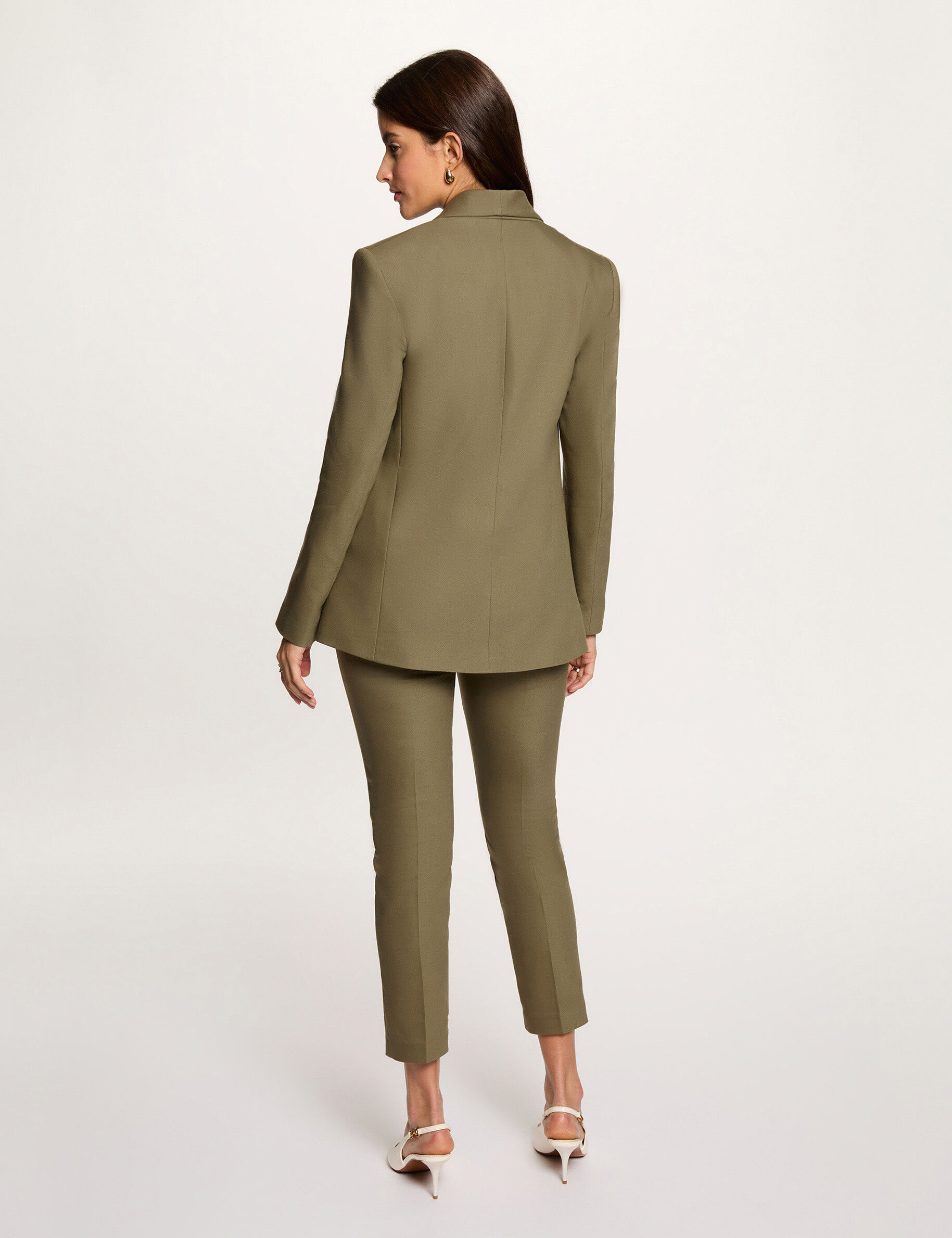 Cropped Cigarette Trousers Khaki Green Women